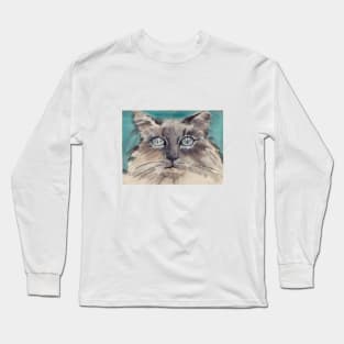 Longhair gray kitty with blue eyes Long Sleeve T-Shirt